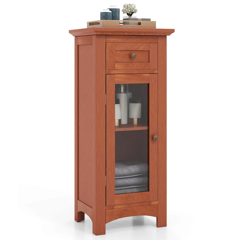 Bathroom Floor Cabinet with Single Glass Door and Drawer