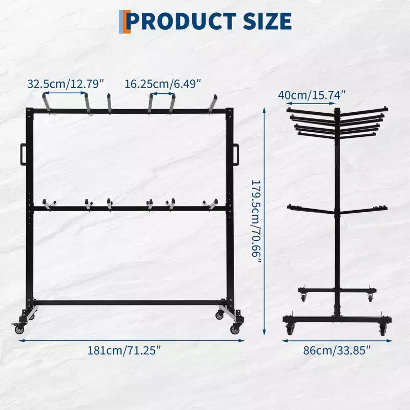 Black Metal Folding Chair & Table Cart with Wheels, Double/Single Layer, Holds 42 Chairs or 12 Tables