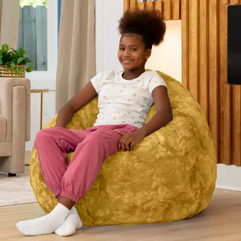 Raven-Symon Home Lil' Cuddler Cocoon Jr Kids Faux Fur Bean Bag Crash Pad & Lounger