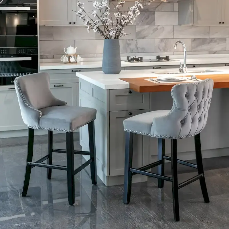 Velvet Wing-Back Barstools with Button Tufted,Set of 2