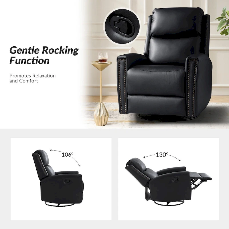Fiacro 30.31Wide Modern Genuine Leather Wingback Swivel Rocker Recliner with Nailhead Trims, Set of 2