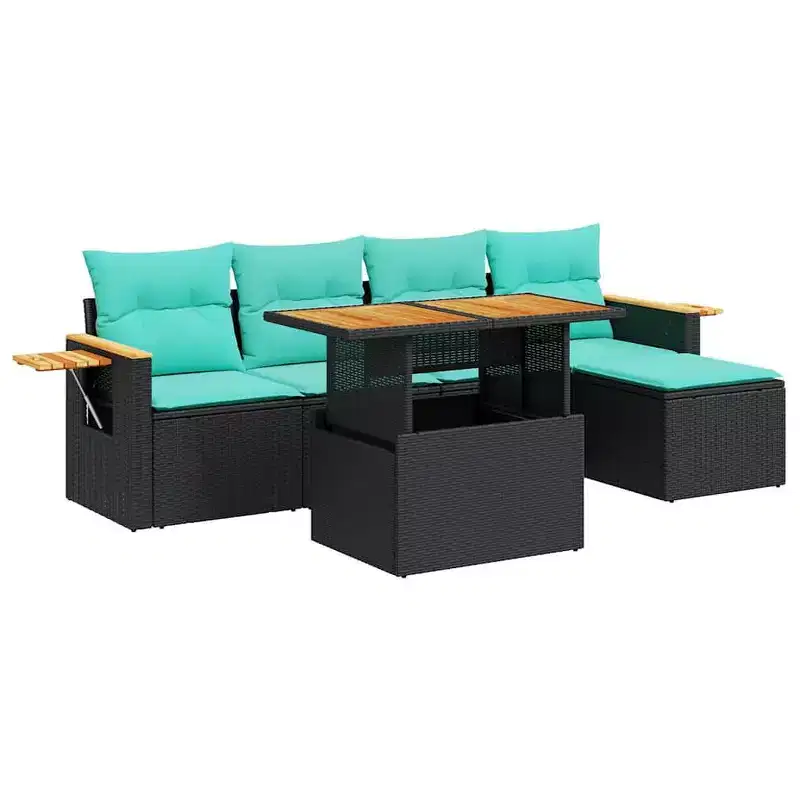 vidaXL Patio Sofa Set with Cushions Poly Rattan