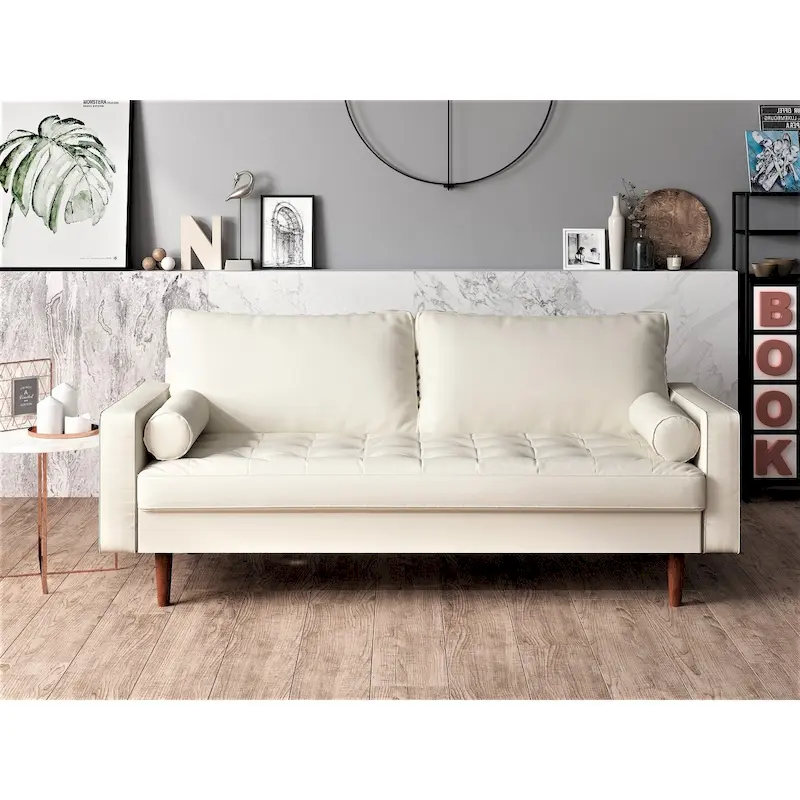 US Pride Faux Leather Mid-century Modern Sofa