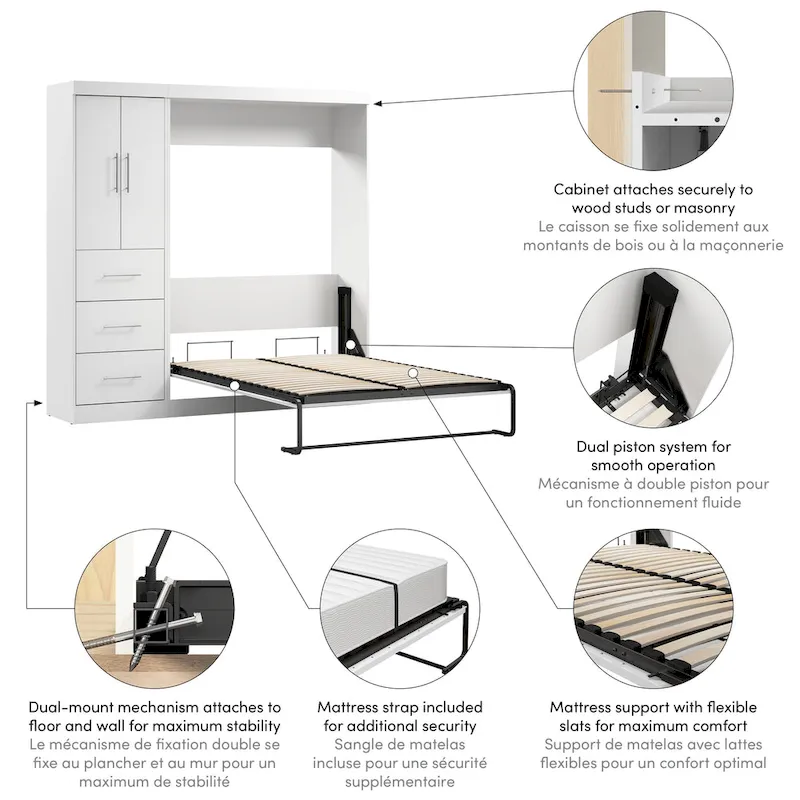 Nebula Full Murphy Bed with Wardrobe (84W) by Bestar