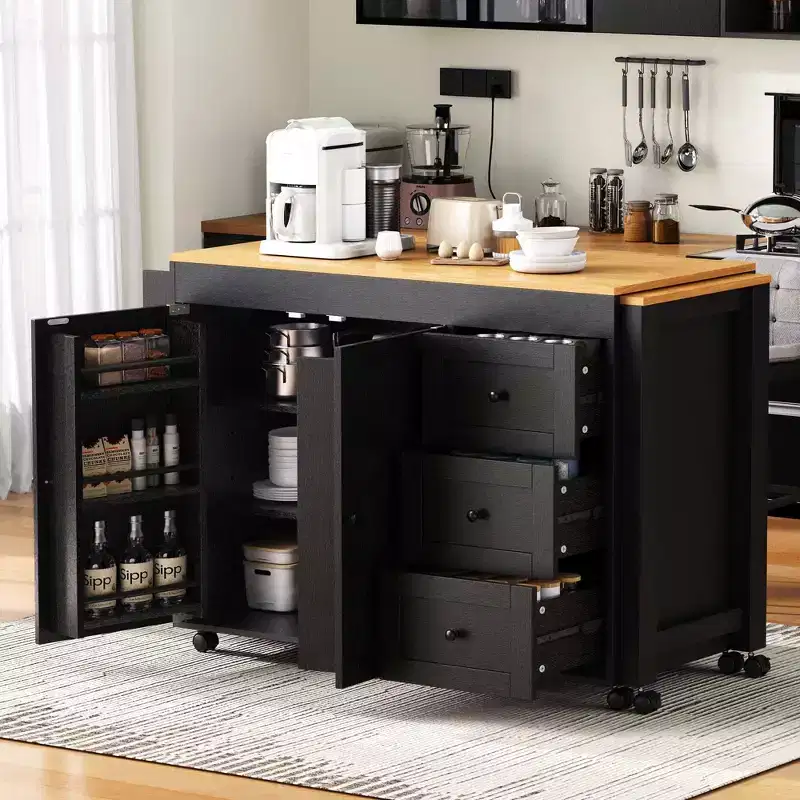 Kitchen Island with Extendable Table, Storage, and Power Outlet