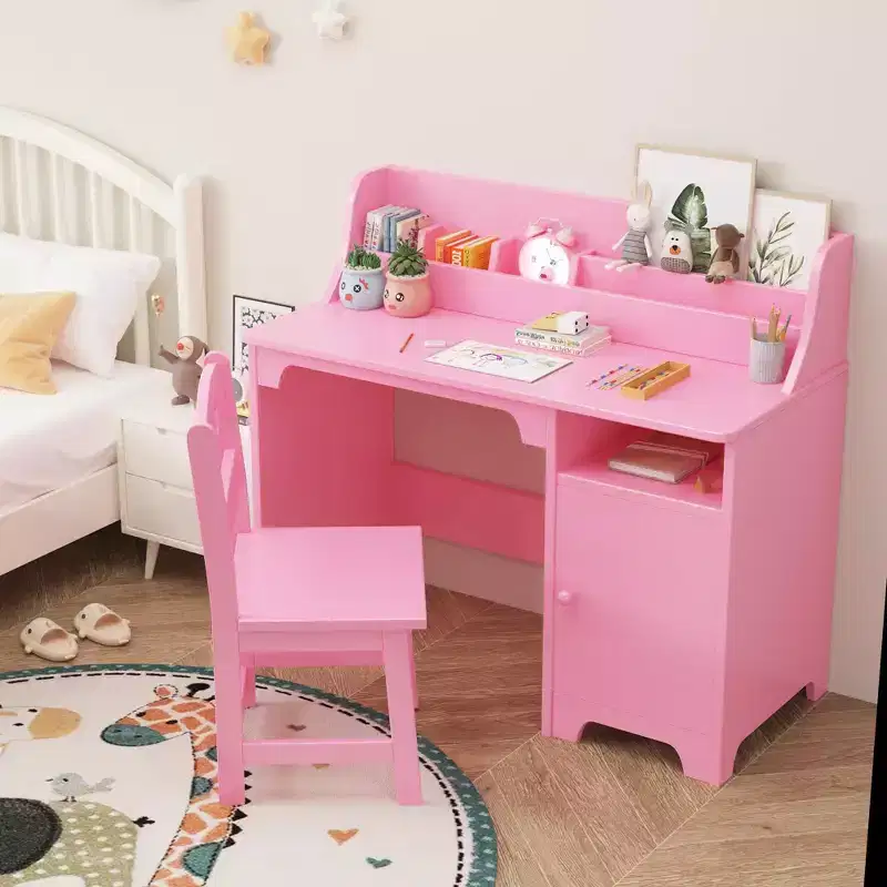 Wooden Study Writing Table with Chair and Cabinet for Children