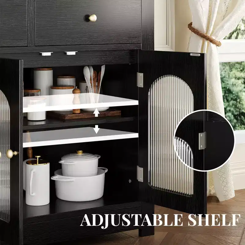55'' Farmhouse Buffet Cabinet with Storage Large Wood Narrow Kitchen Buffet Storage Cabinet Coffee Bar with 3 Drawers and 4 Doors