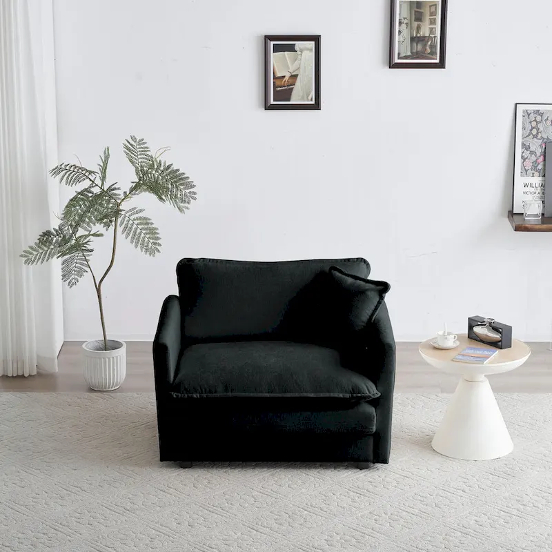 Black 3-Piece Chenille Sofa Set with Loveseat and 2 Single Sofas