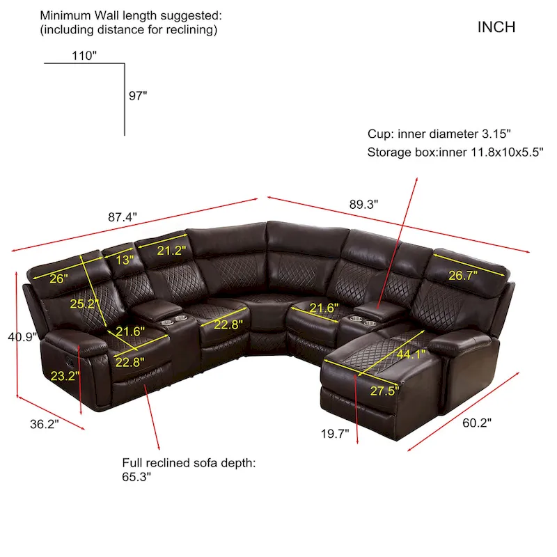 Mid-century Modern Faux Leather Upholstered Reclining Sectional Sofa