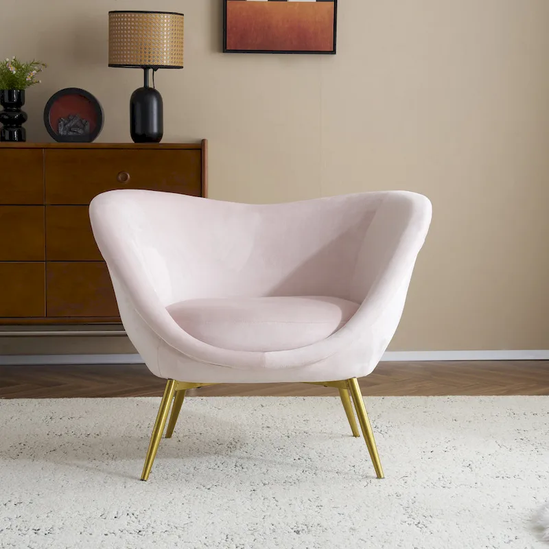 Christopher Knight Home - Eliana Modern Teddy Fabric Accent Chair with Curved Backrest and Gold Legs
