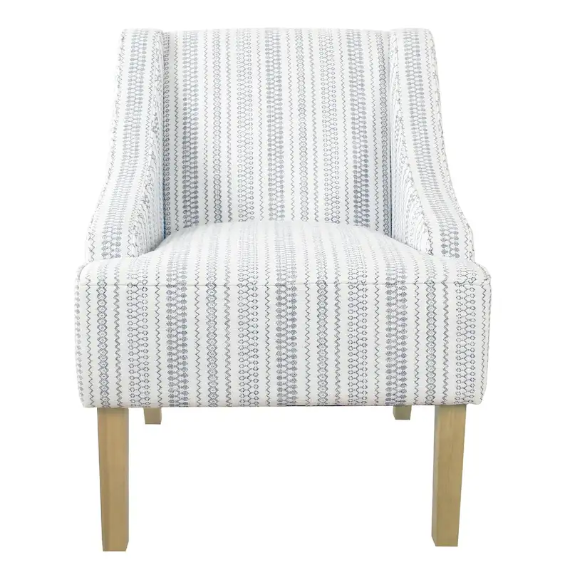 Accent Chair, Farmhouse Striped Print, Blue and White Polyester