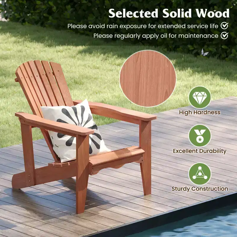 Costway 2PCS Solid Wood Garden Chair w/ High Backrest Wide Armrests & Contoured Seat