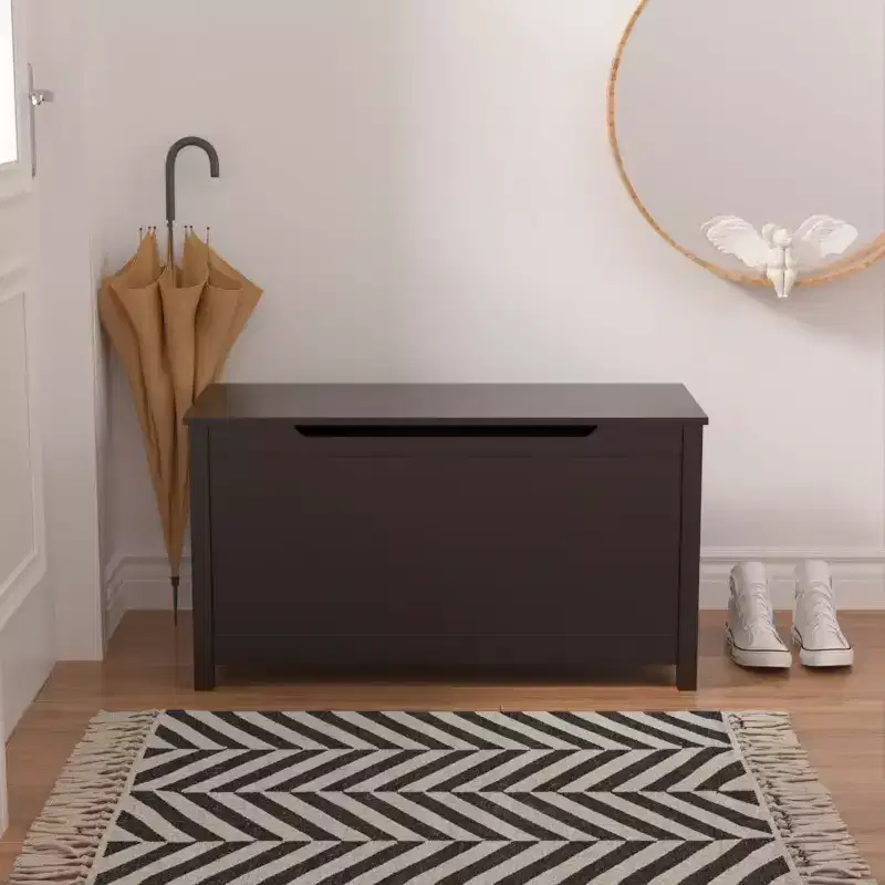Wooden Toy Box Storage with Safety Hinge, Kids Toy Chest Bench with Lid for Bedroom, Playroom, Living Room, 31.5x13x16.7 Dark Brown