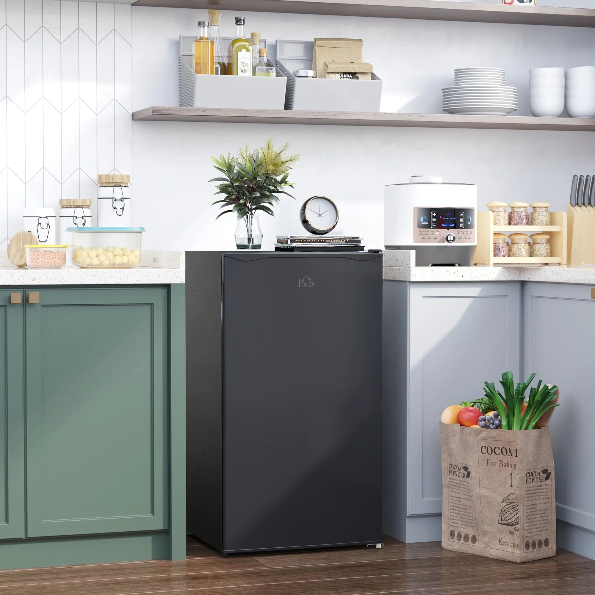 HOMCOM 3.2 Cu.Ft Mini Fridge with Freezer, Single Door Compact Refrigerator with Adjustable Thermostat for Bedroom
