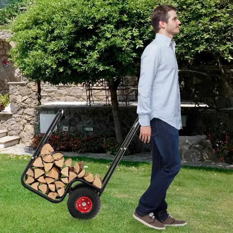 Costway Firewood Log Cart Carrier Firewood Cart Wood Hauler with Wear-Resistant and Shockproof Rubber Wheels