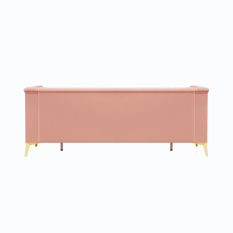82 Velvet 3 Seater Chesterfield Sofa Couch with Gold Metal Legs, High Rebound Sponge and Removable Cushions