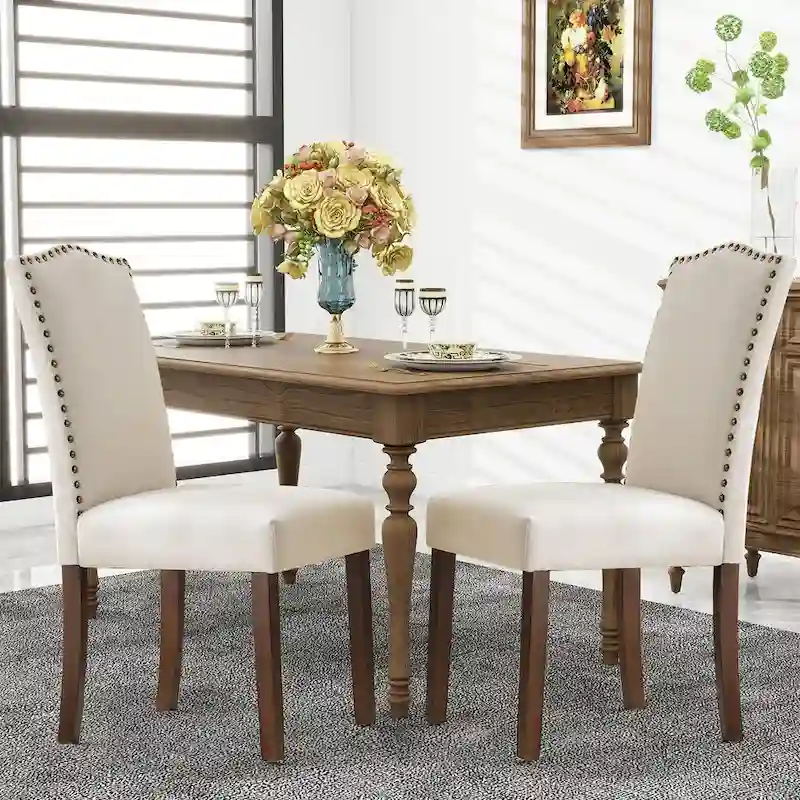 Dining Chairs of 2/4/6 , Modern Upholstered High-end Dining Room Chair with Nailhead Back Solid Wood Legs, Fabric Side Chair