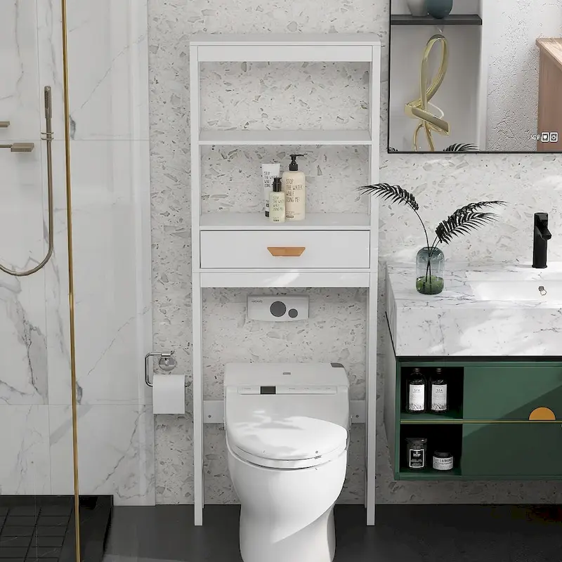 Over-Toilet Storage Cabinet with Drawer and 2 Open Shelves