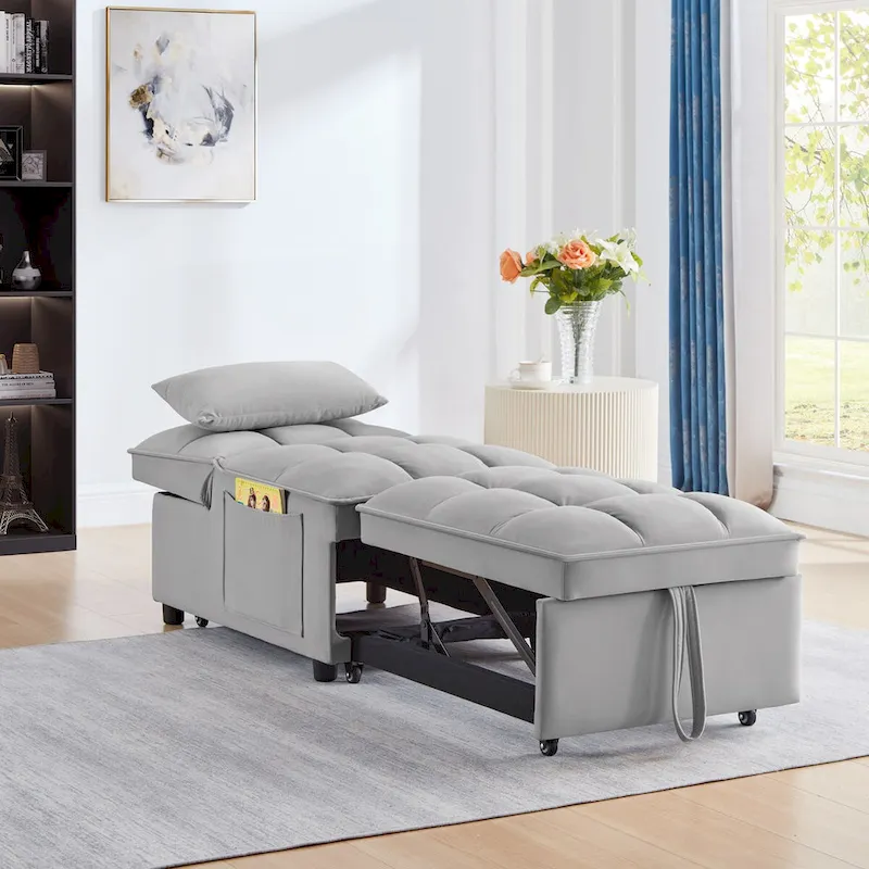 Convertible Recliners with Adjustable Backrest, Pillows and Pockets