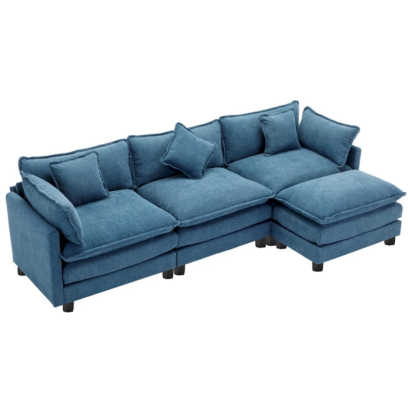Blue 112.2 Modern L-Shaped 4-Seat Sofa with Removable Ottoman