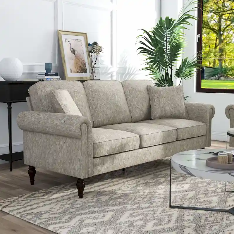 Igny Traditional Chenille Upholstered Rolled Arms Sofa by Furniture of America