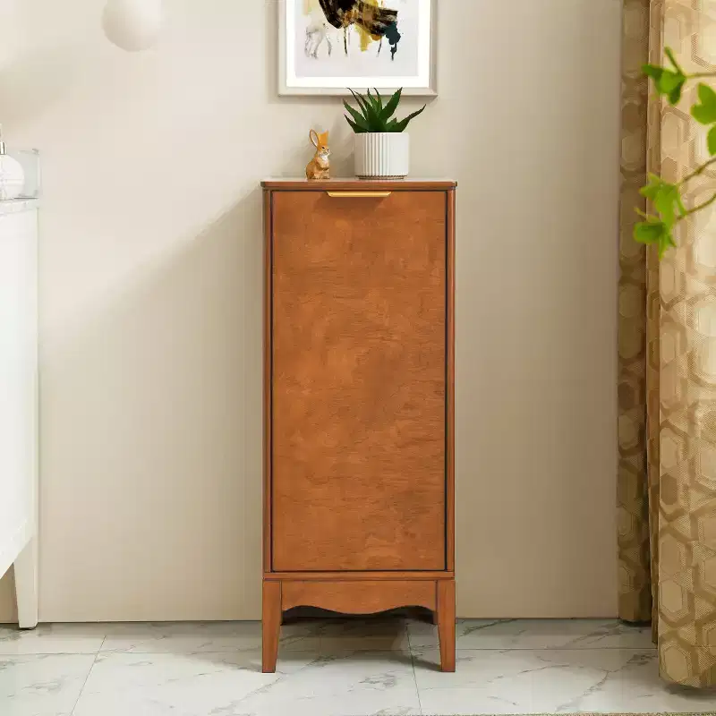 Bathroom Floor Cabinet, Single Door Storage Organizer with Open Compartment & Adjustable Shelf, Modern Storage Cabinet for Bathroom