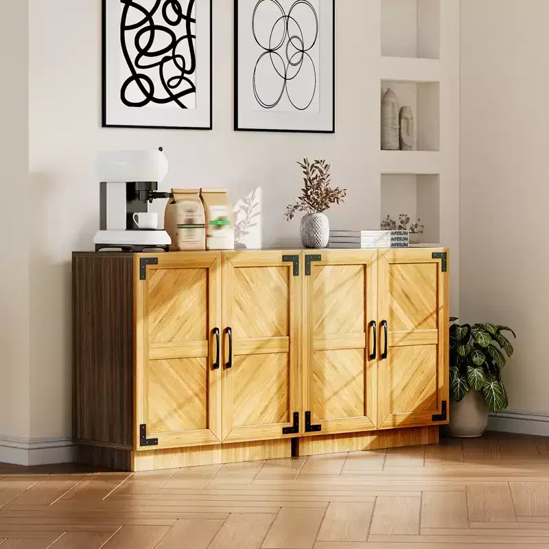 Sideboard Buffet Cabinet with Storage -Modern Farmhouse Credenza with Doors and Adjustable Shelves,Kitchen Buffet Storage Cabinet Coffee Bar Cabinets