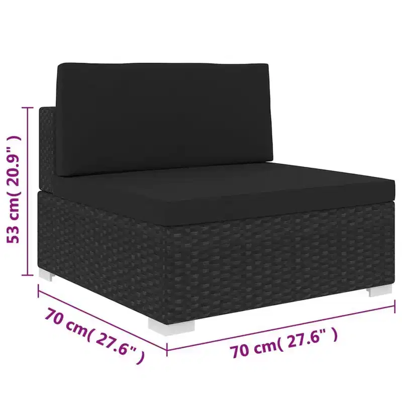 vidaXL Patio Furniture Rattan Sofa Chair Middle Seat with Cushions Poly Rattan