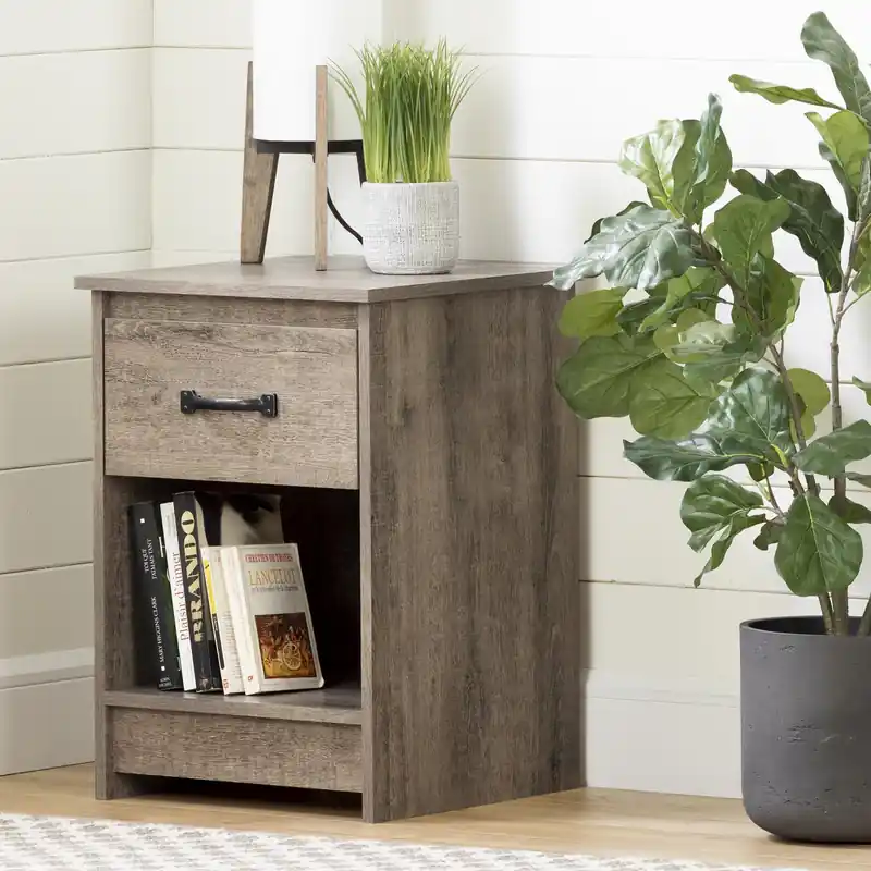1-drawer Nightstand With Open Storage Space - Weathered Oak