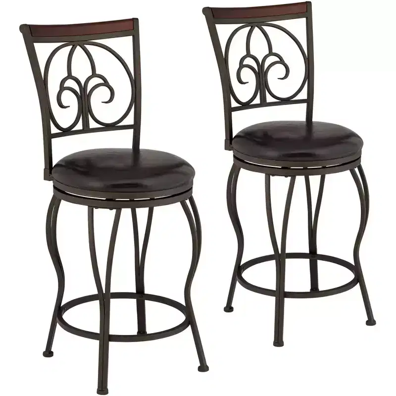Metal Swivel Bar Stools Set of 2 – Brown, 24