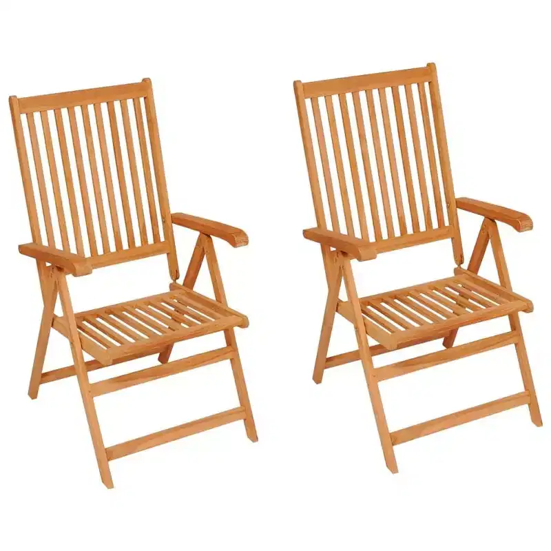 vidaXL Teak Patio Chair Set with Red Cushions, Weatherproof, Foldable, Adjustable, Comfortable Outdoor Furniture for Garden, Patio and Seating Area