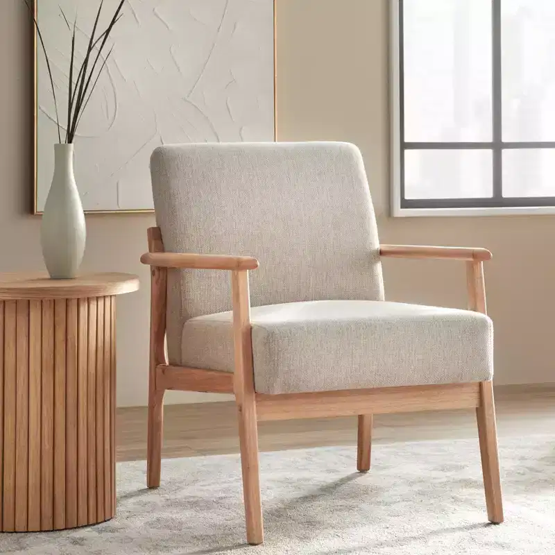 Mid-Century Upholstered Accent Chair with Solid Wood Frame – 31