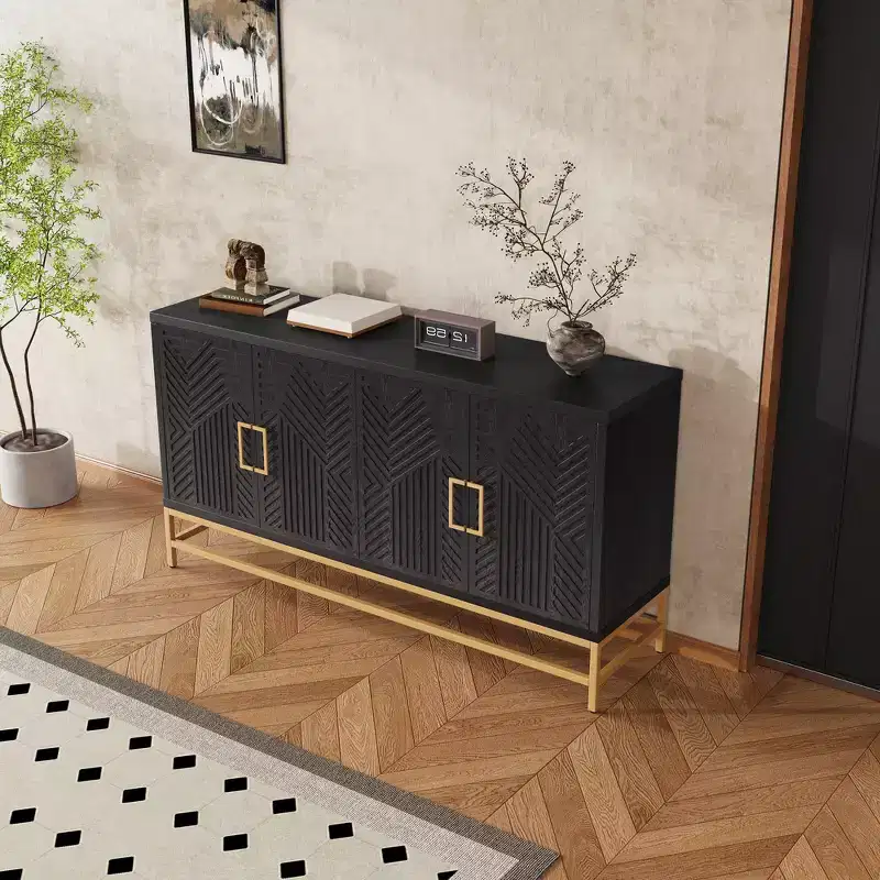 Whisen Retro-Style Storage Sideboard with Symmetrical Pattern, Stable Metal Legs & Versatile Display Top