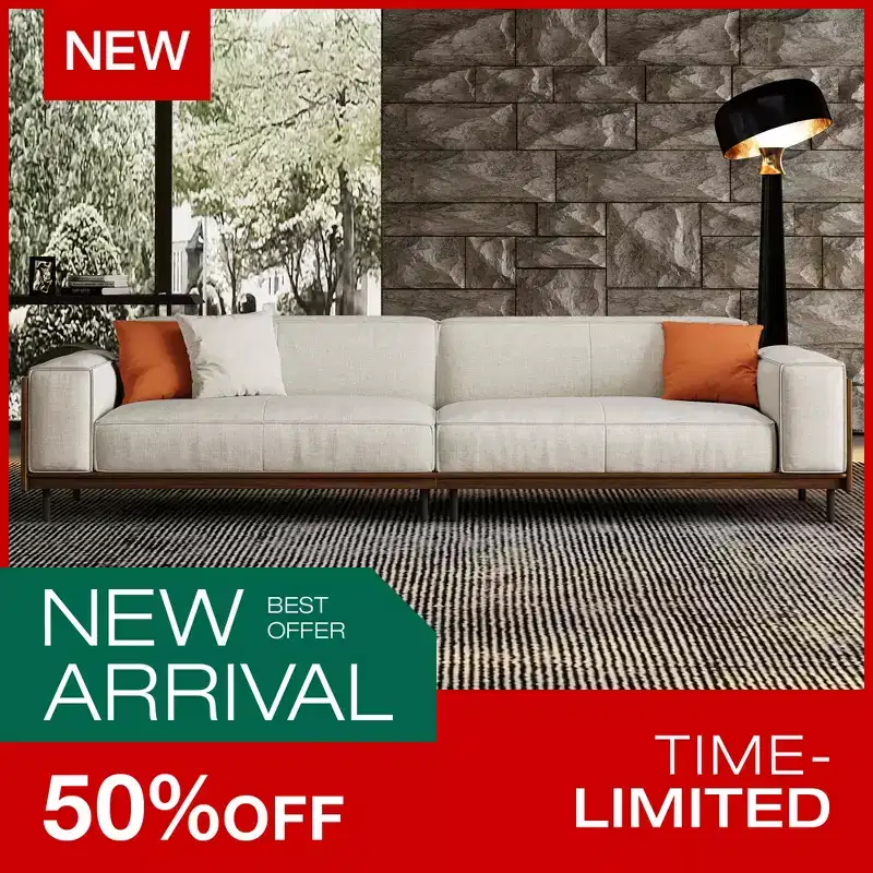 Mid-Century Modern Fabric Sofa with Solid Wood Frame, Breathable Cotton-Linen Upholstery, High-Density Foam Cushions, Metal Legs