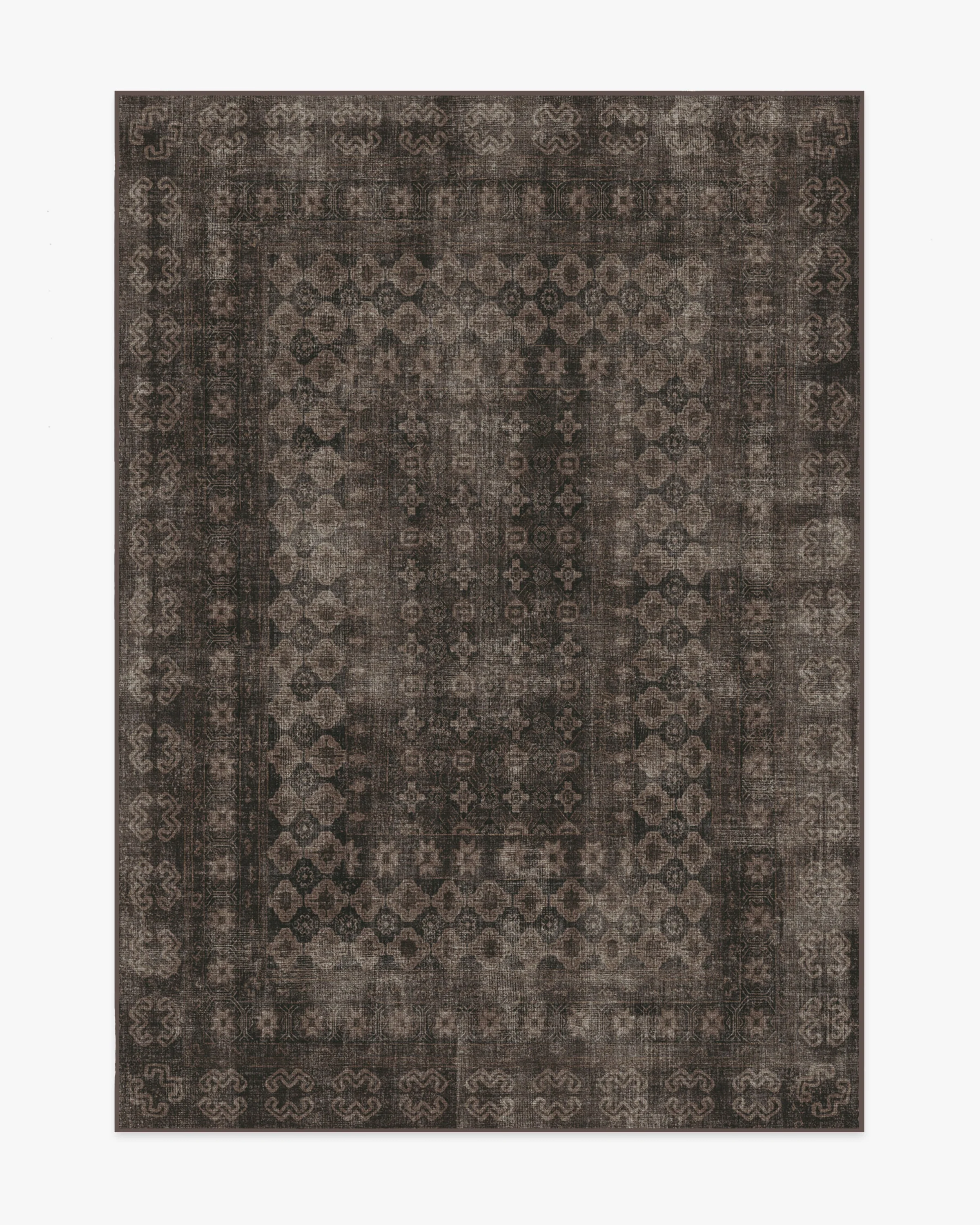 European Vintage Flatwoven Rug with Washable Black Cafe-Inspired Distressed Tile Design for Living Room & Dining Room