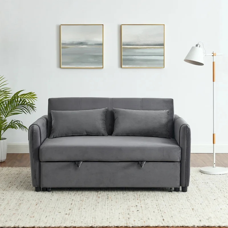 3-in-1 Versatile Velvet Double Sofa with Pullout Bed