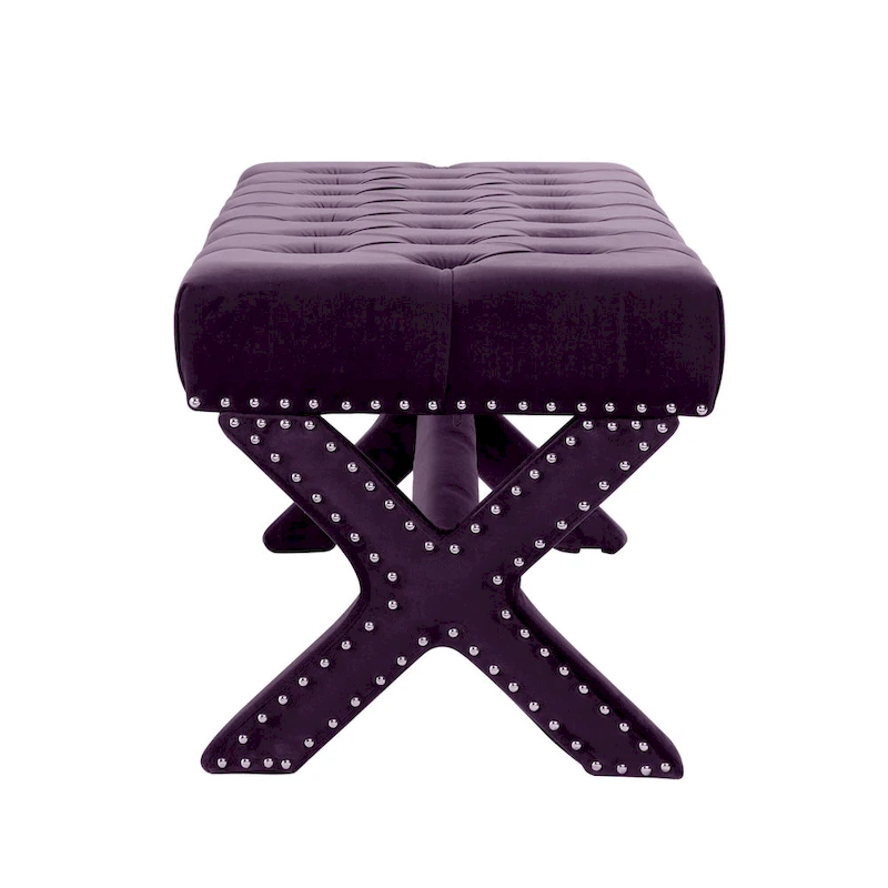 HomeRoots 45 Plum Velvet Upholstered Bench - 45.27L x 19.68W x 19.29H