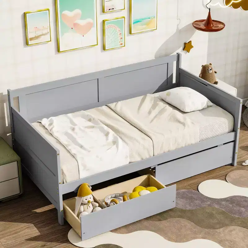 Twin Size Daybed with Two Storage Drawers, Wood Platform Bed with Storage for Bedroom