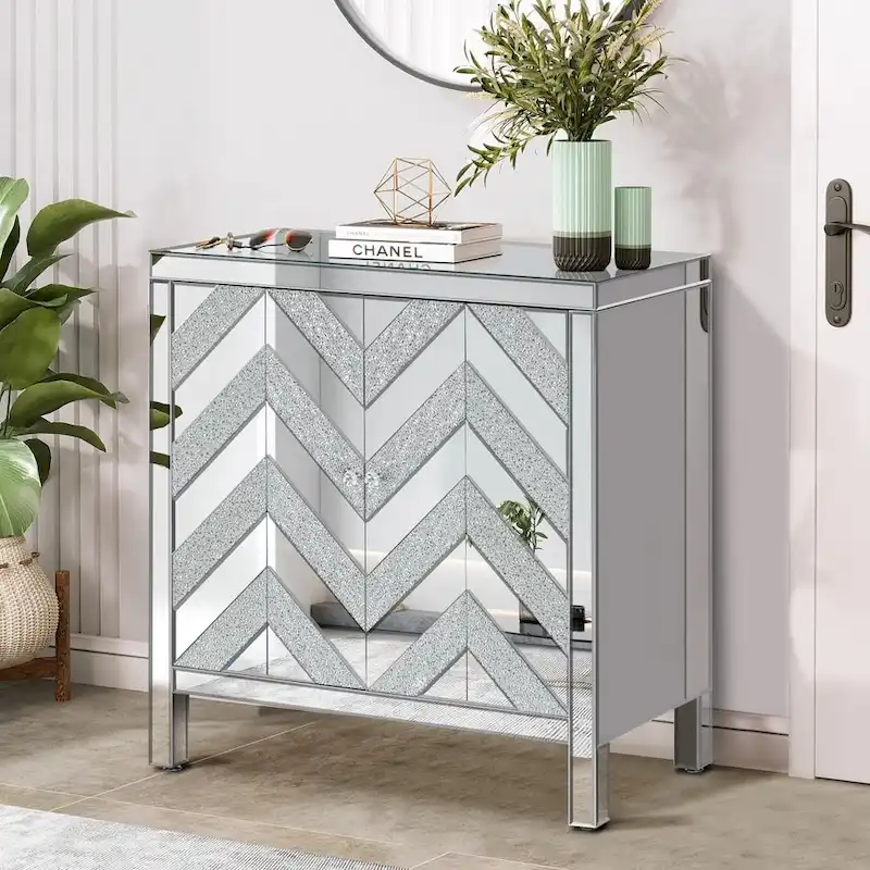 Storage Cabinet with Mirror Trim Living Room Dining Room Entryway Kitchen
