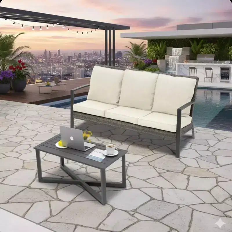 2-Piece Wicker Patio Conversation Set with Cushions & Coffee Table