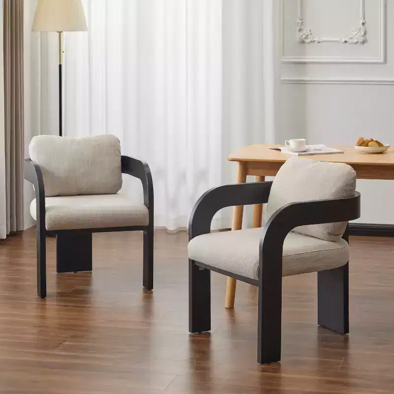 Okak Modern Dining Chairs with Pillow Back Set of 2, Solid Wood Frame, Fabric Armchairs Kitchen Side Chairs for Living/Dining Room