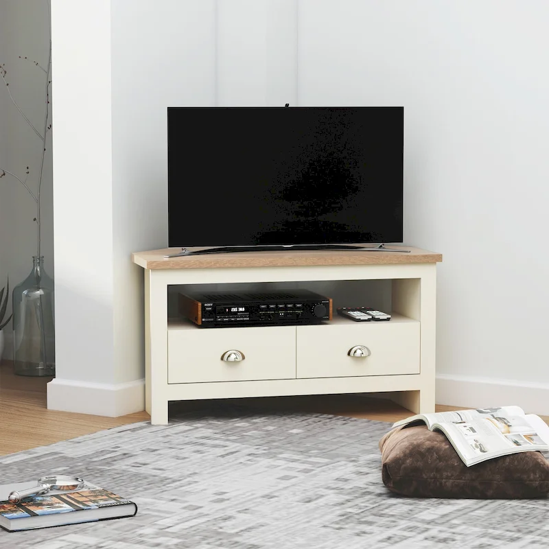 HOMCOM Corner TV Stand up to 50 Inch Entertainment Center TV Console Table with 2 Drawers and 1 Storage Compartment