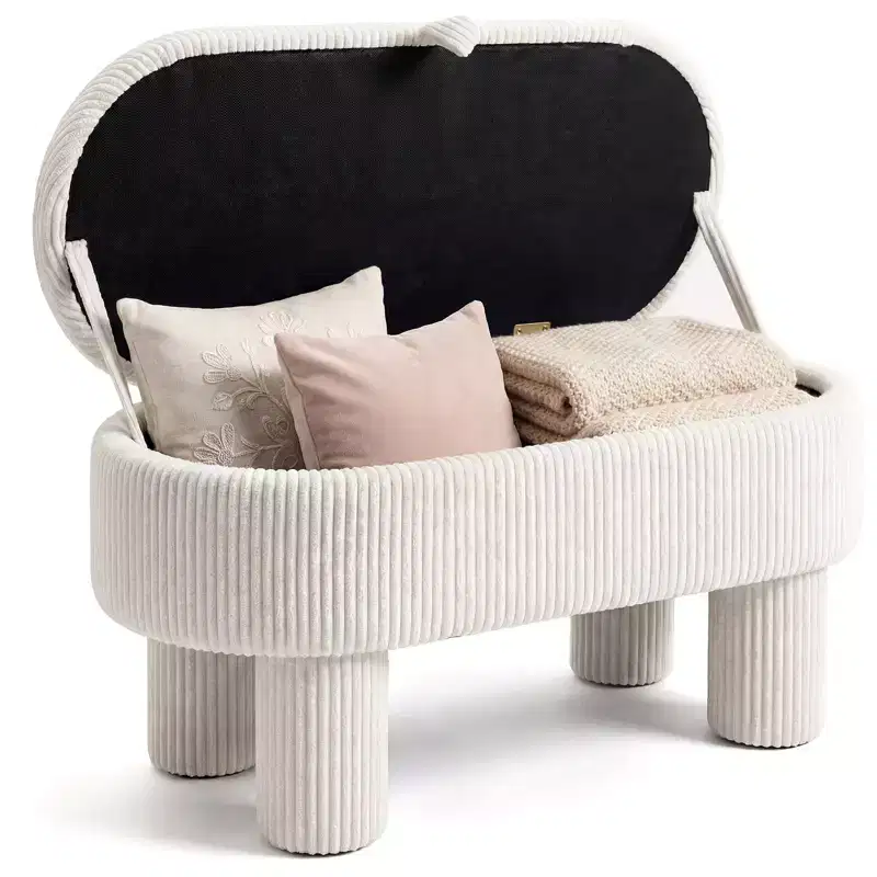 Costway 42 Storage Ottoman Bench with Hidden Storage Compartment & Legs for Living Room Gray/Beige