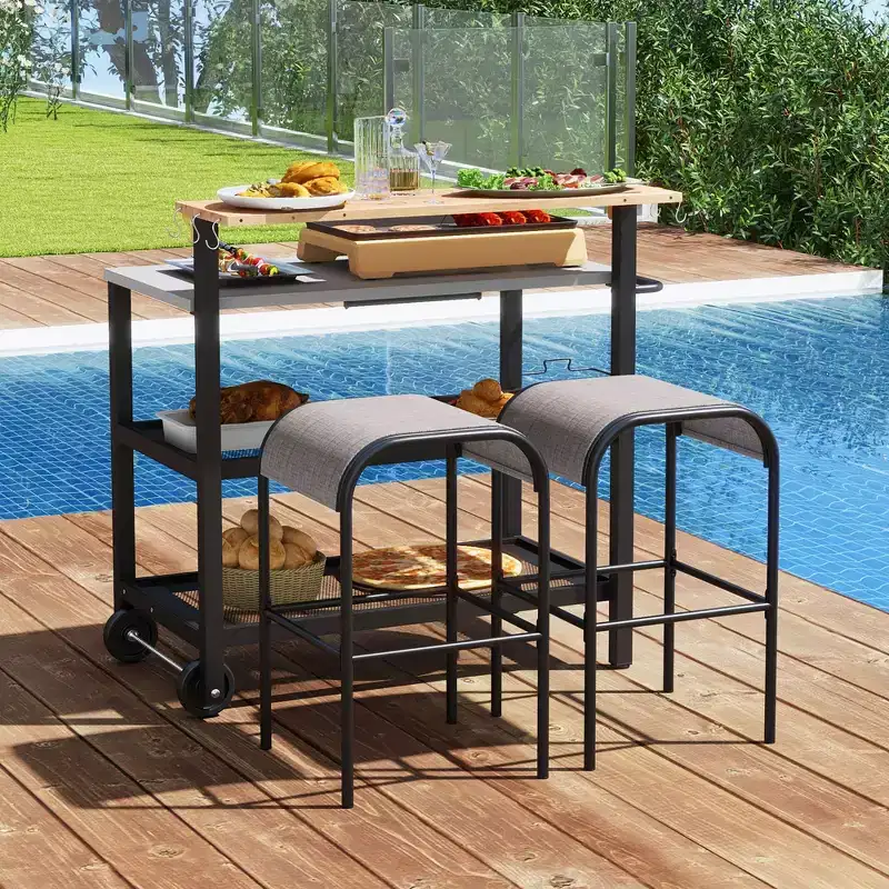 Costway Rolling Bar Cart w/ Flip-up Table Hooks Paper Towel Holder 2 Bistro Stools