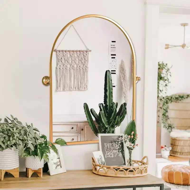 31x24 Arched Bathroom Mirror with Hardware, Iron Rotating Wall Hanging Mirror Wall Mounted Vanity Mirror for Bedroom Living Room Entryway, Gold