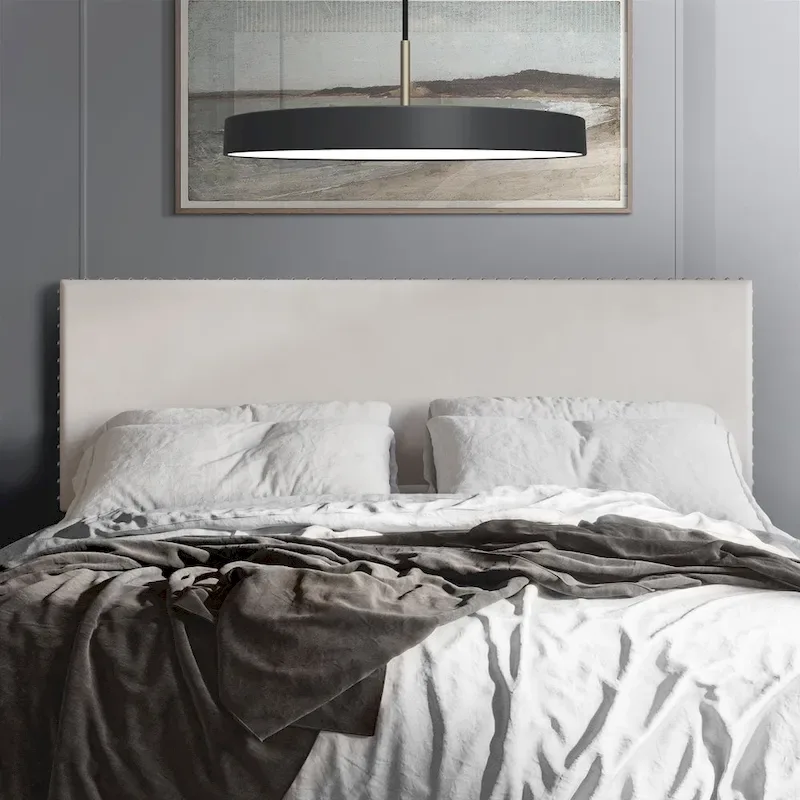 Glam Velvet Nailhead Trim Upholstered Adjustable Headboard