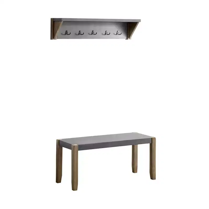 40" Davenport Coat Hook with Shelf and Faux Concrete Bench Set Light Amber - Alaterre Furniture: Rustic Industrial Entryway Storage