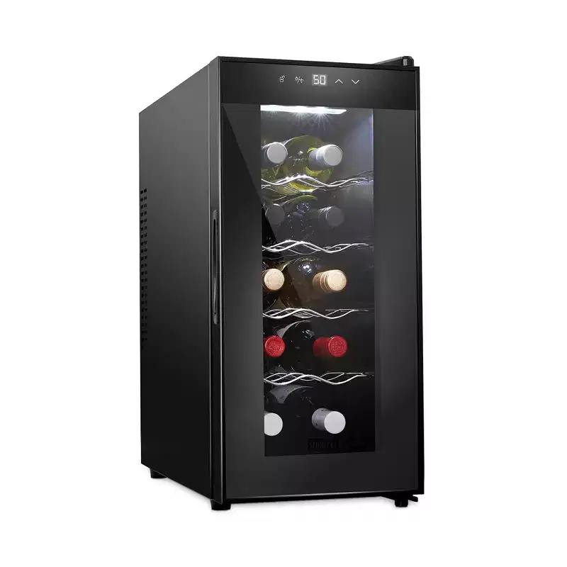 Schmecke 10 Bottle Thermoelectric Wine Cooler, Quiet Freestanding Wine Fridge, Black