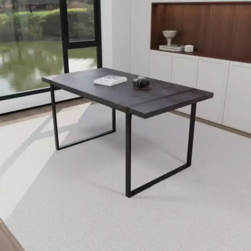 Modern Ind. Rect. MDF Nat. Wood Table (4-6), 1.5 Eng. Wood Top, Black Metal Legs, Home/Kitchen.