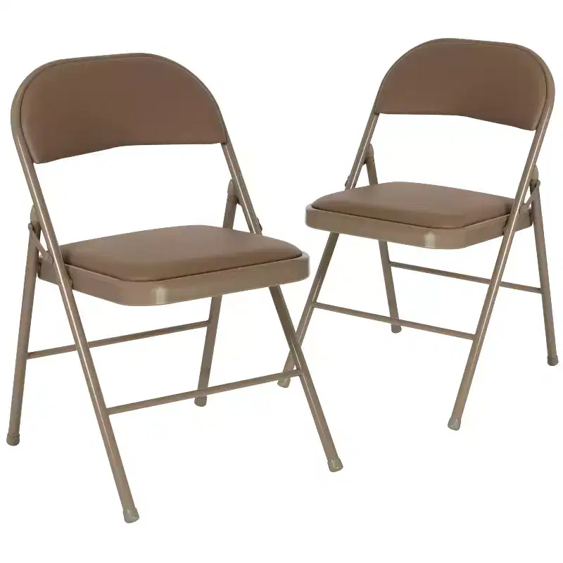 Beige / Gray Padded Vinyl Folding Chair – Set of 2